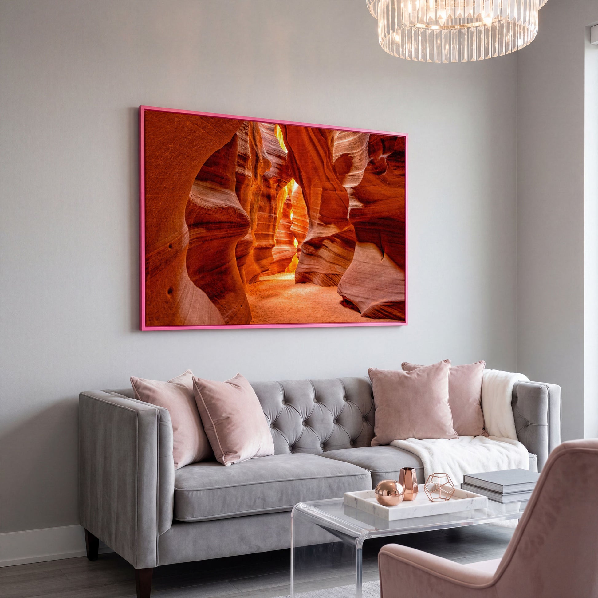 Antelope Canyon Arizona Landscape Canvas in pink floating frame