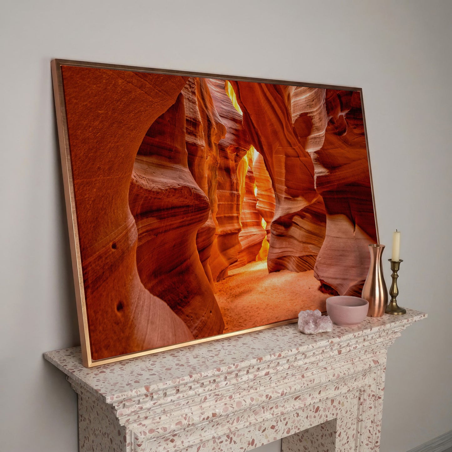 Antelope Canyon Arizona Landscape Canvas in rose gold floating frame