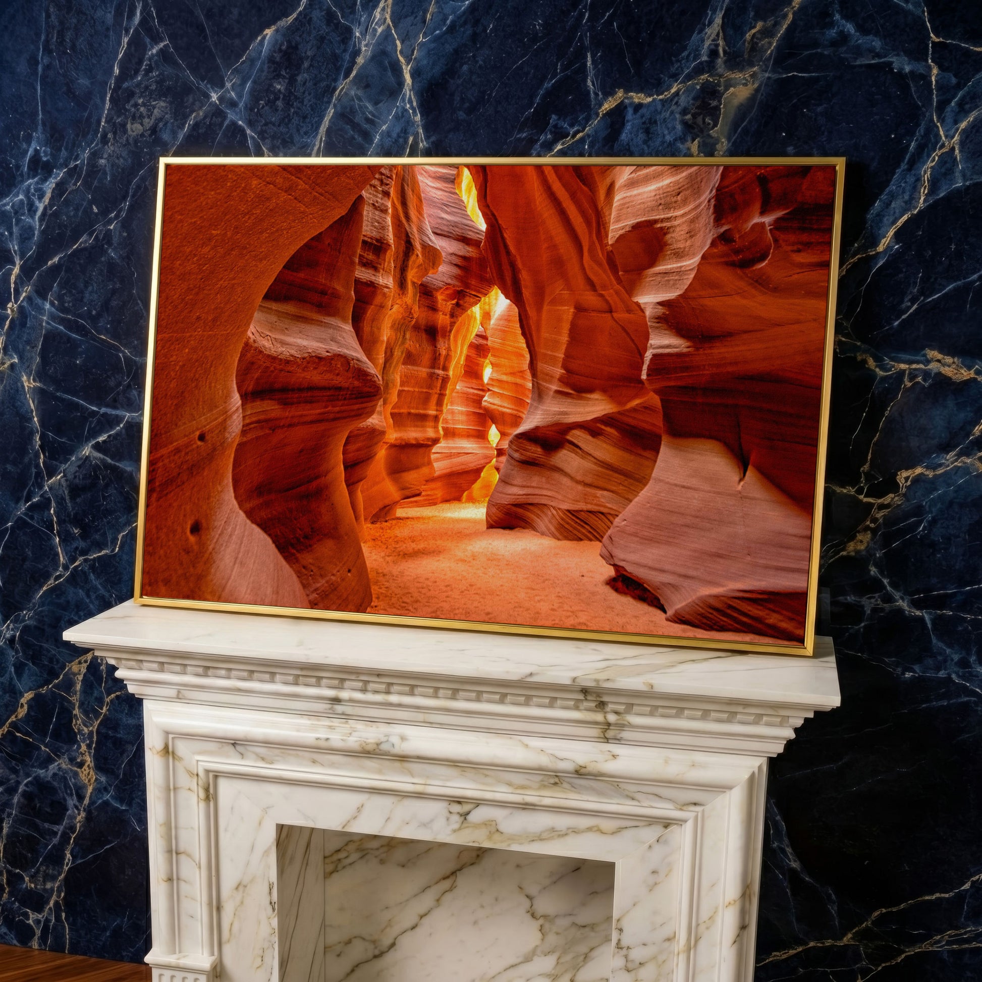 Antelope Canyon Arizona Landscape Canvas in yellow gold floating frame