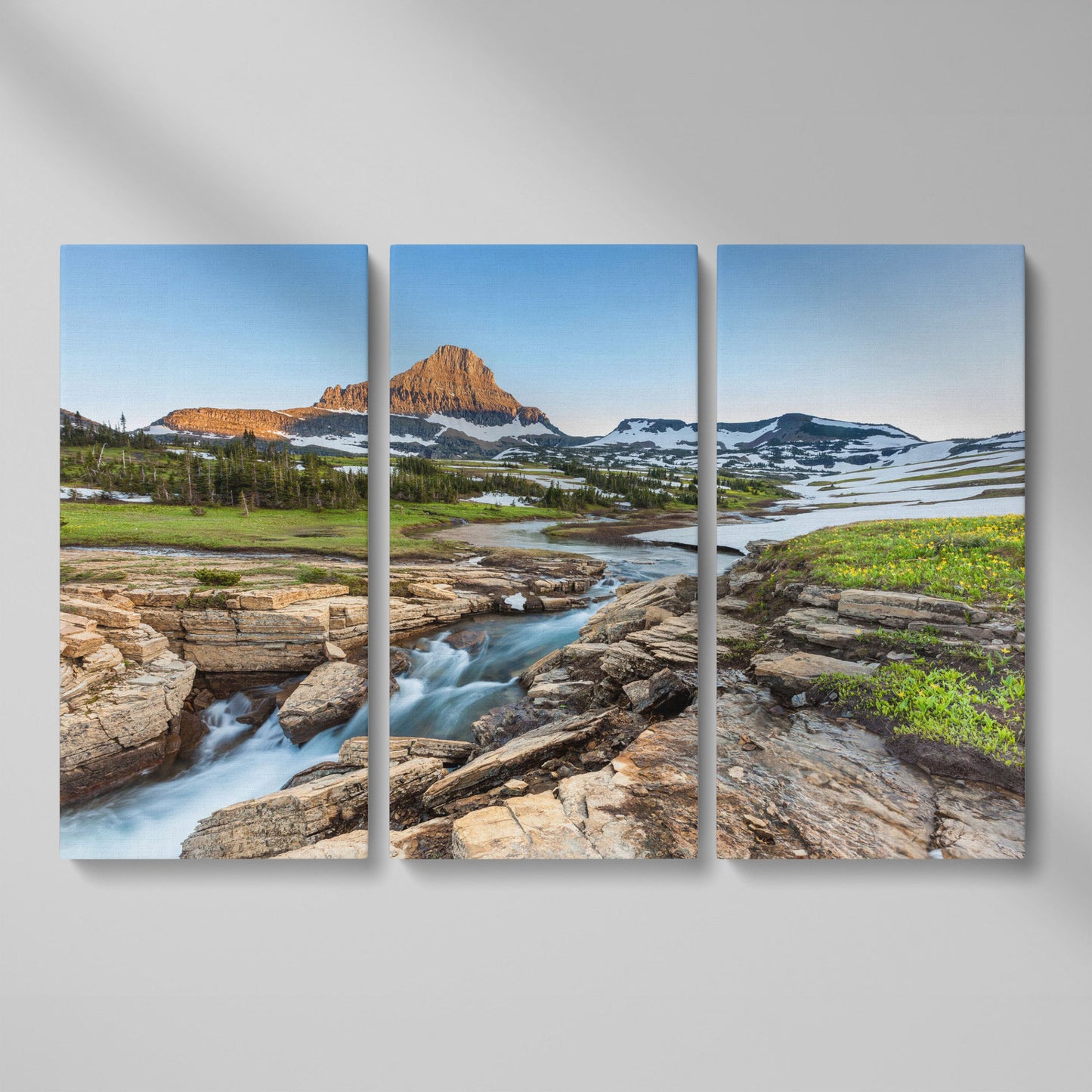Logan Pass in Summer Canvas Print, Panoramic as 3-panel split version