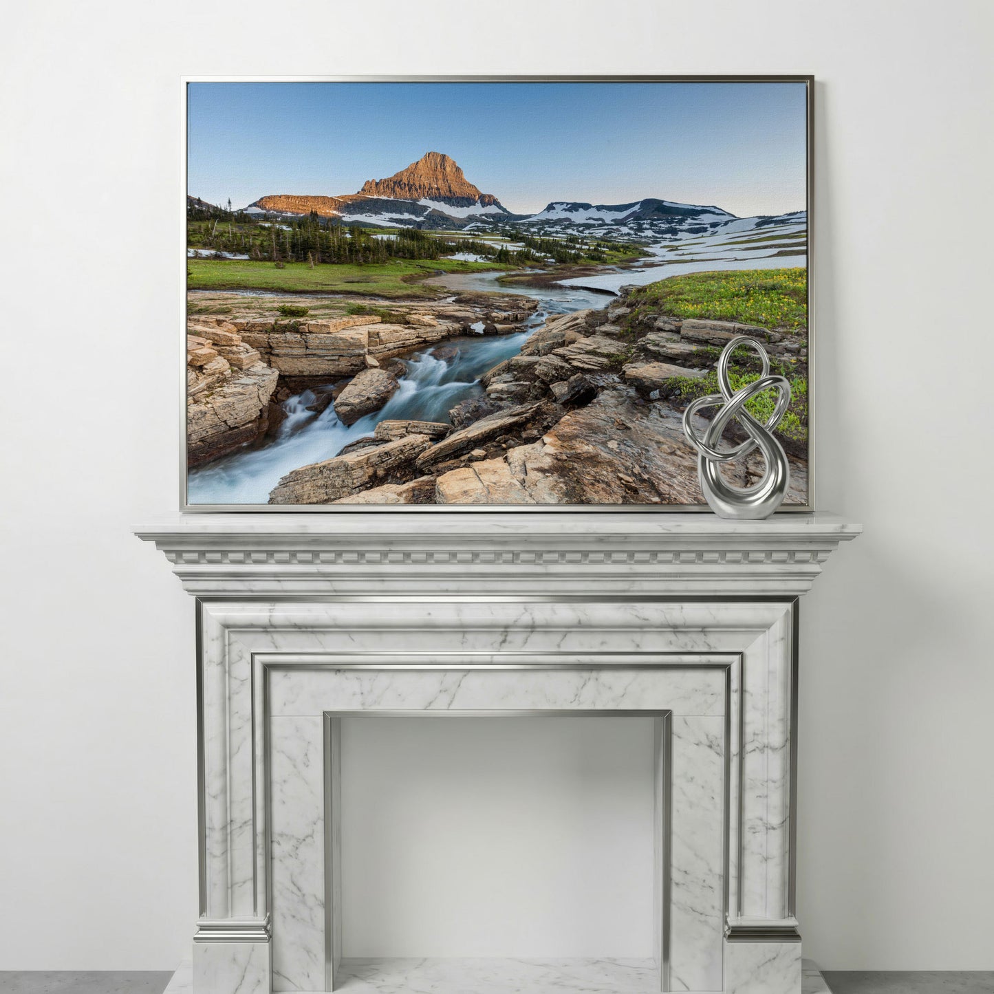 Logan Pass in Summer Canvas Print, Panoramic in silver floating frame