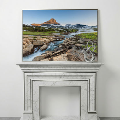 Logan Pass in Summer Canvas Print, Panoramic in silver floating frame