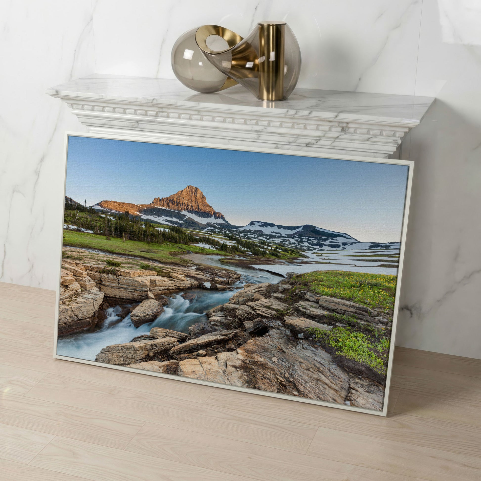 Logan Pass in Summer Canvas Print, Panoramic in white floating frame