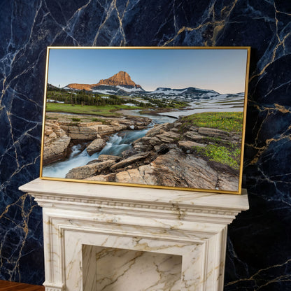 Logan Pass in Summer Canvas Print, Panoramic in yellow gold floating frame