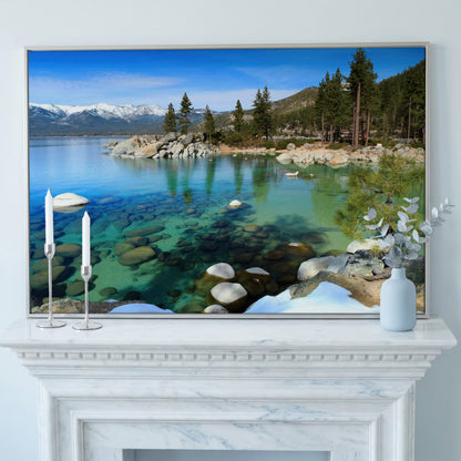 Serenity in Lake Tahoe Canvas Print: Sand Harbor Beauty in silver floating frame