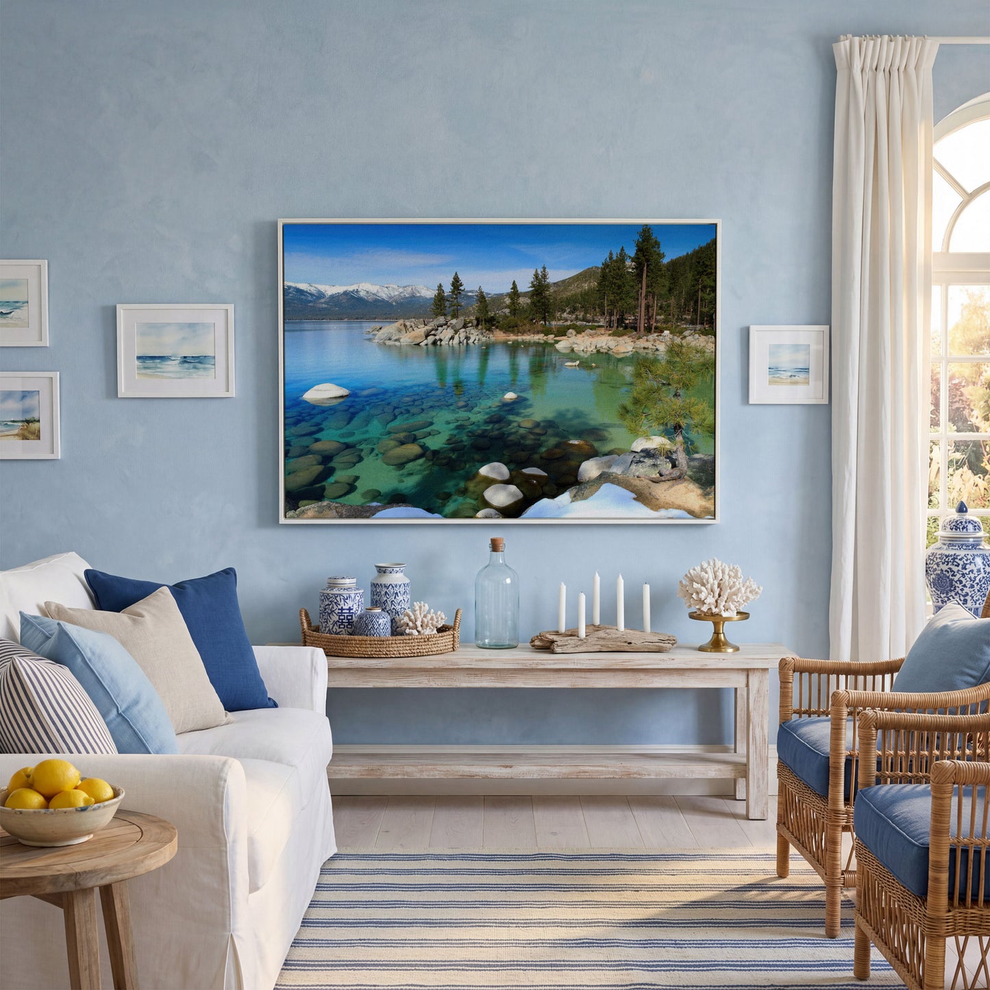 Serenity in Lake Tahoe Canvas Print: Sand Harbor Beauty in white floating frame