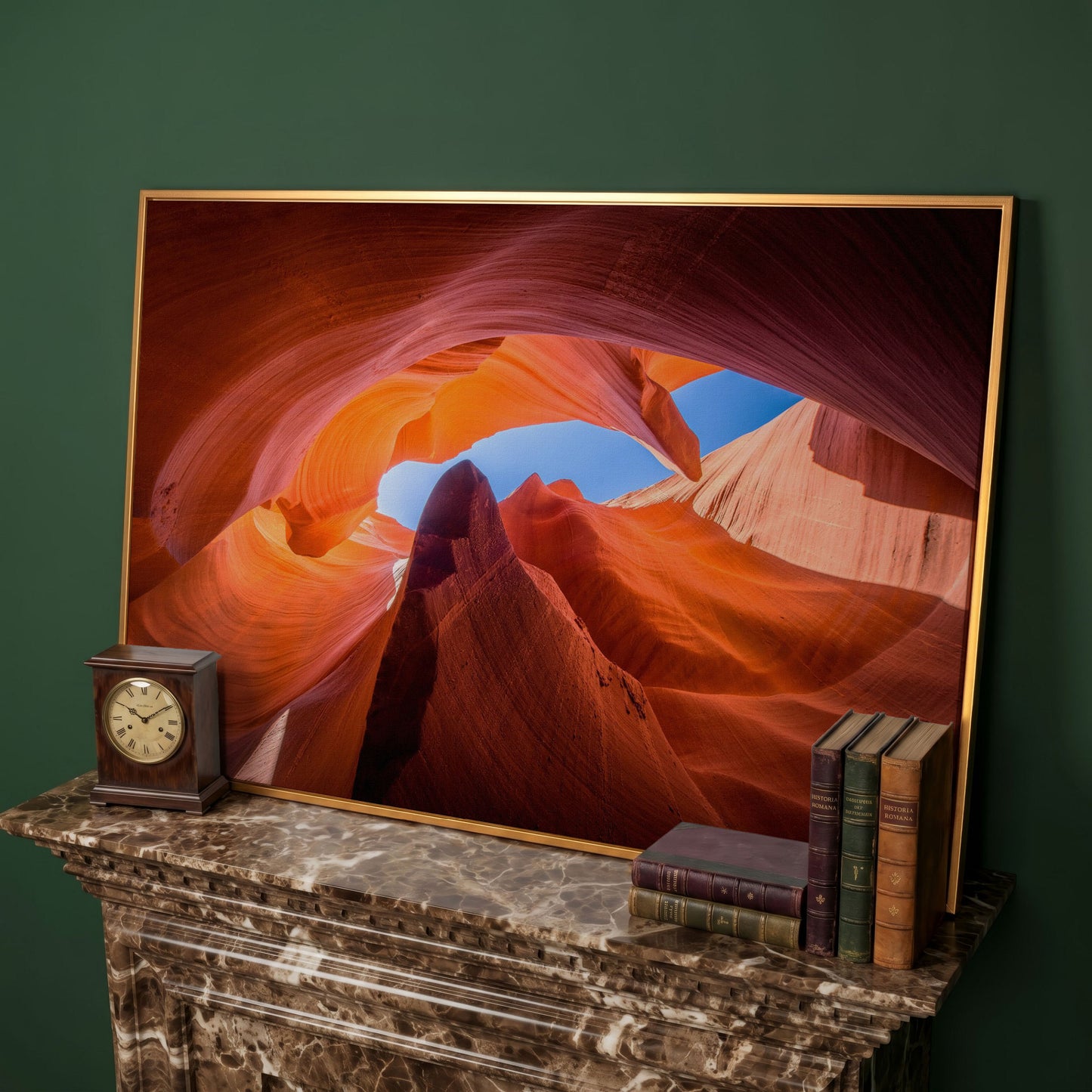 Antelope Canyon Natural Rock Formation Canvas in antique gold floating frame