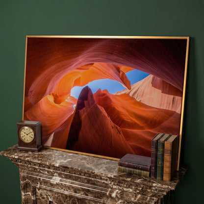 Antelope Canyon Natural Rock Formation Canvas in antique gold floating frame