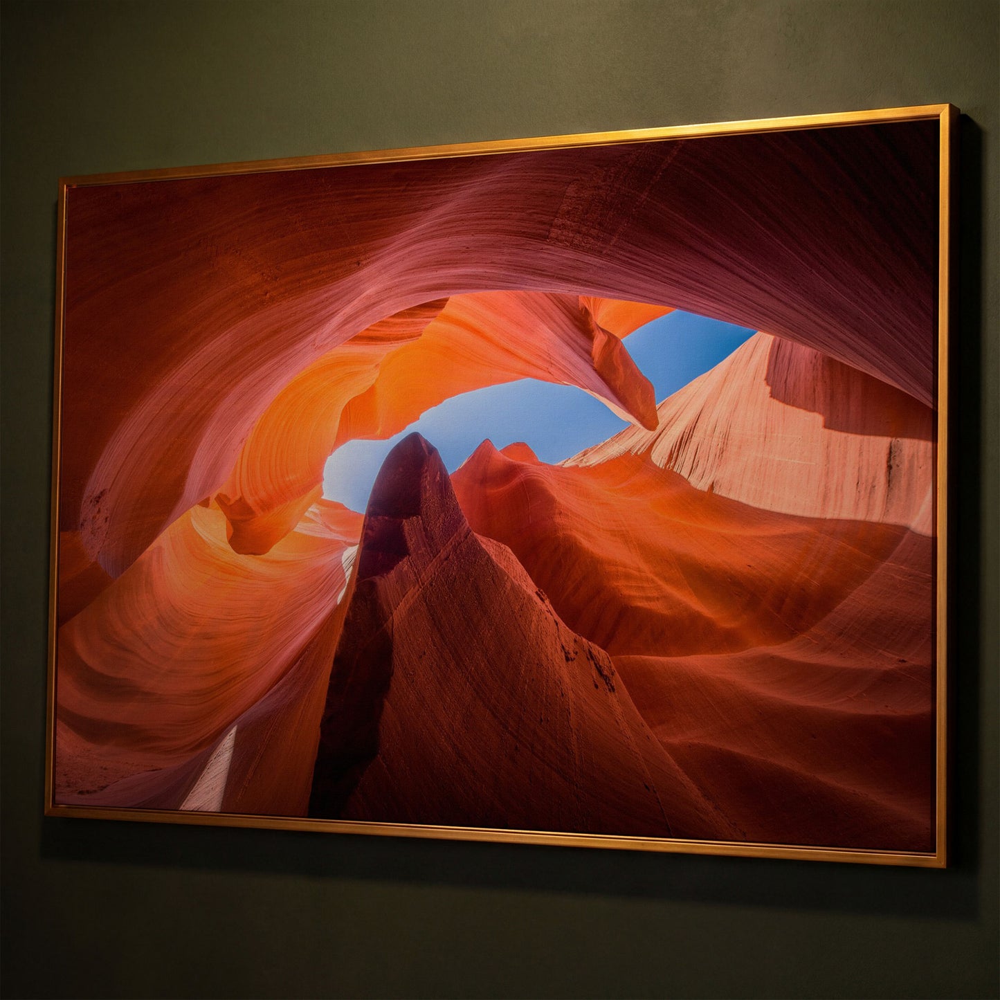 Antelope Canyon Natural Rock Formation Canvas shown in antique gold floating frame