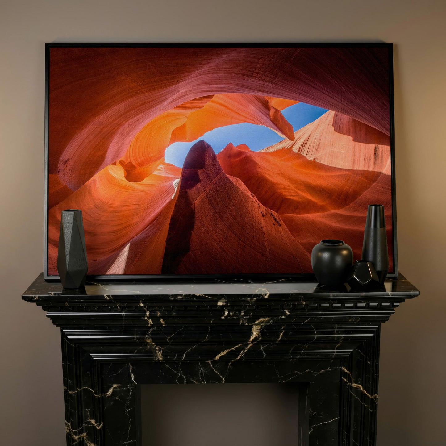 Antelope Canyon Natural Rock Formation Canvas in black floating frame