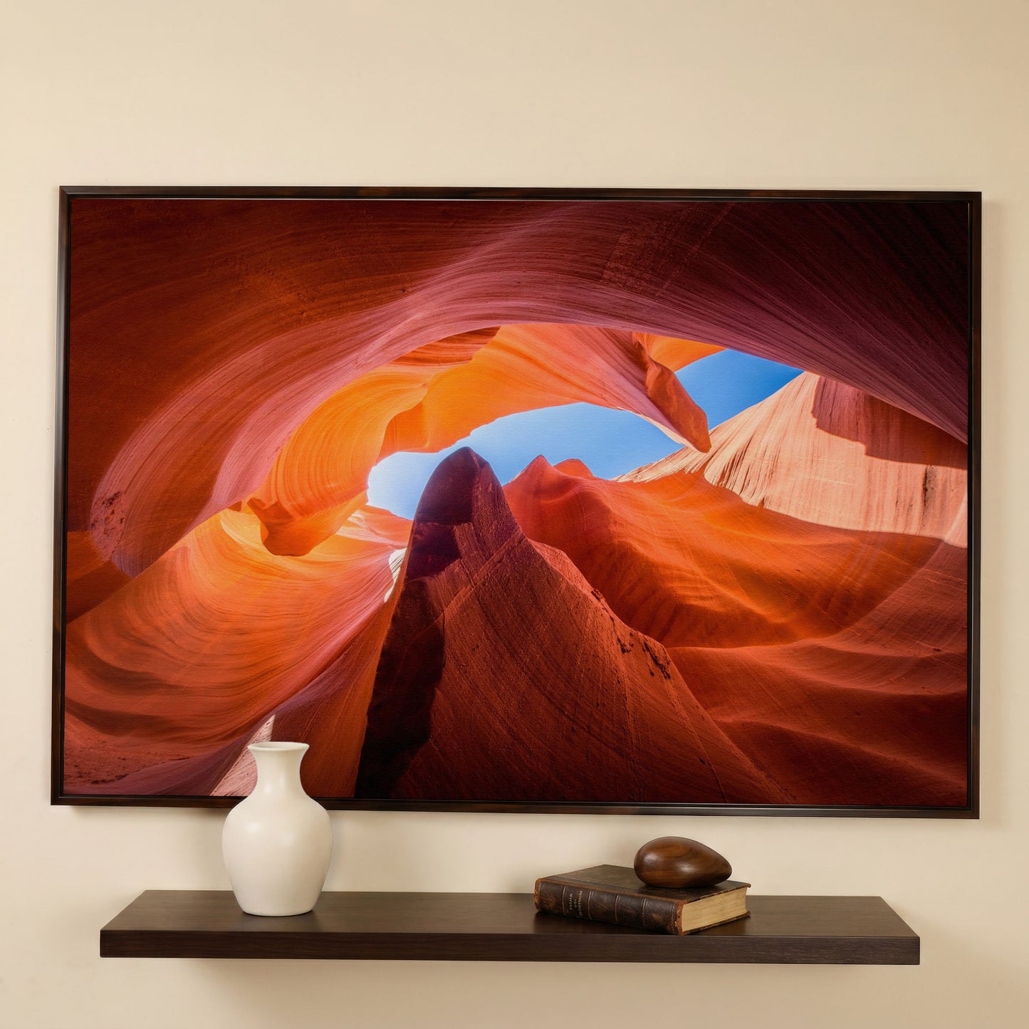 Antelope Canyon Natural Rock Formation Canvas in dark walnut floating frame