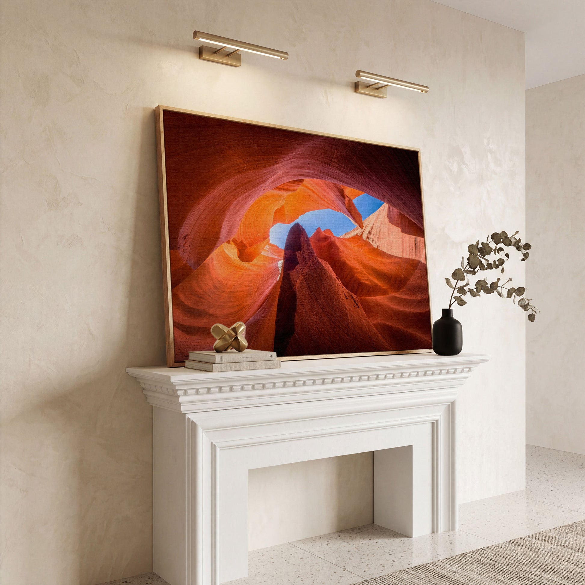 Antelope Canyon Natural Rock Formation Canvas in white oak floating frame