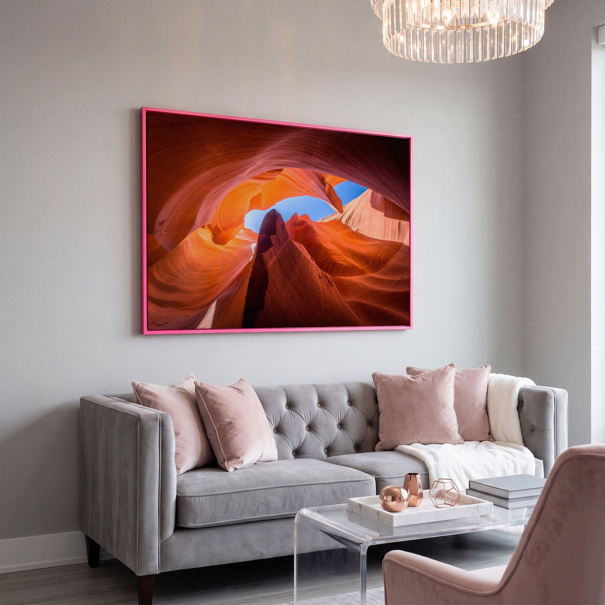 Antelope Canyon Natural Rock Formation Canvas in pink floating frame