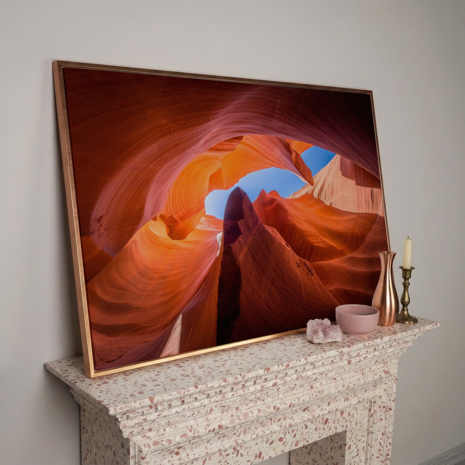 Antelope Canyon Natural Rock Formation Canvas in rose gold floating frame