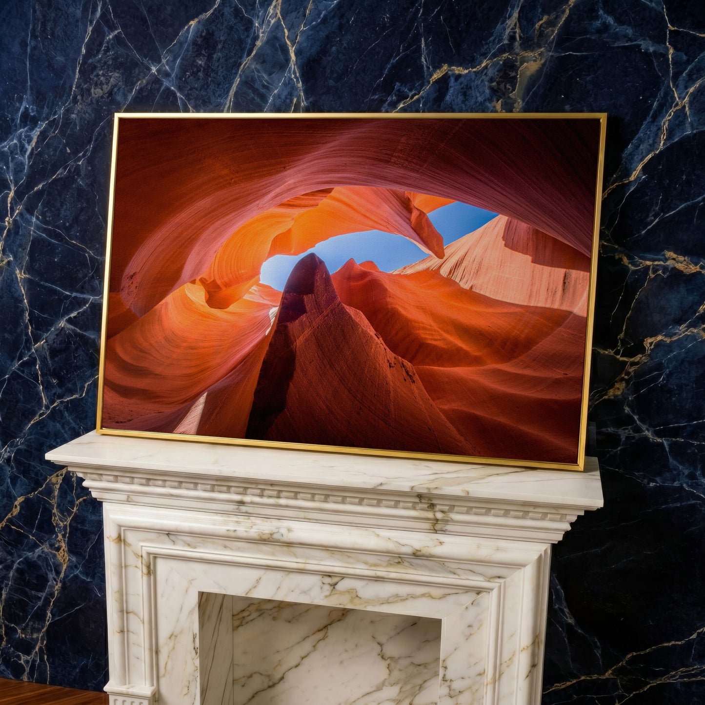 Antelope Canyon Natural Rock Formation Canvas in yellow gold floating frame