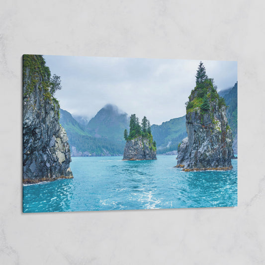 Serene Blue Waters and Trees Canvas Print. Alaska on gallery wrap