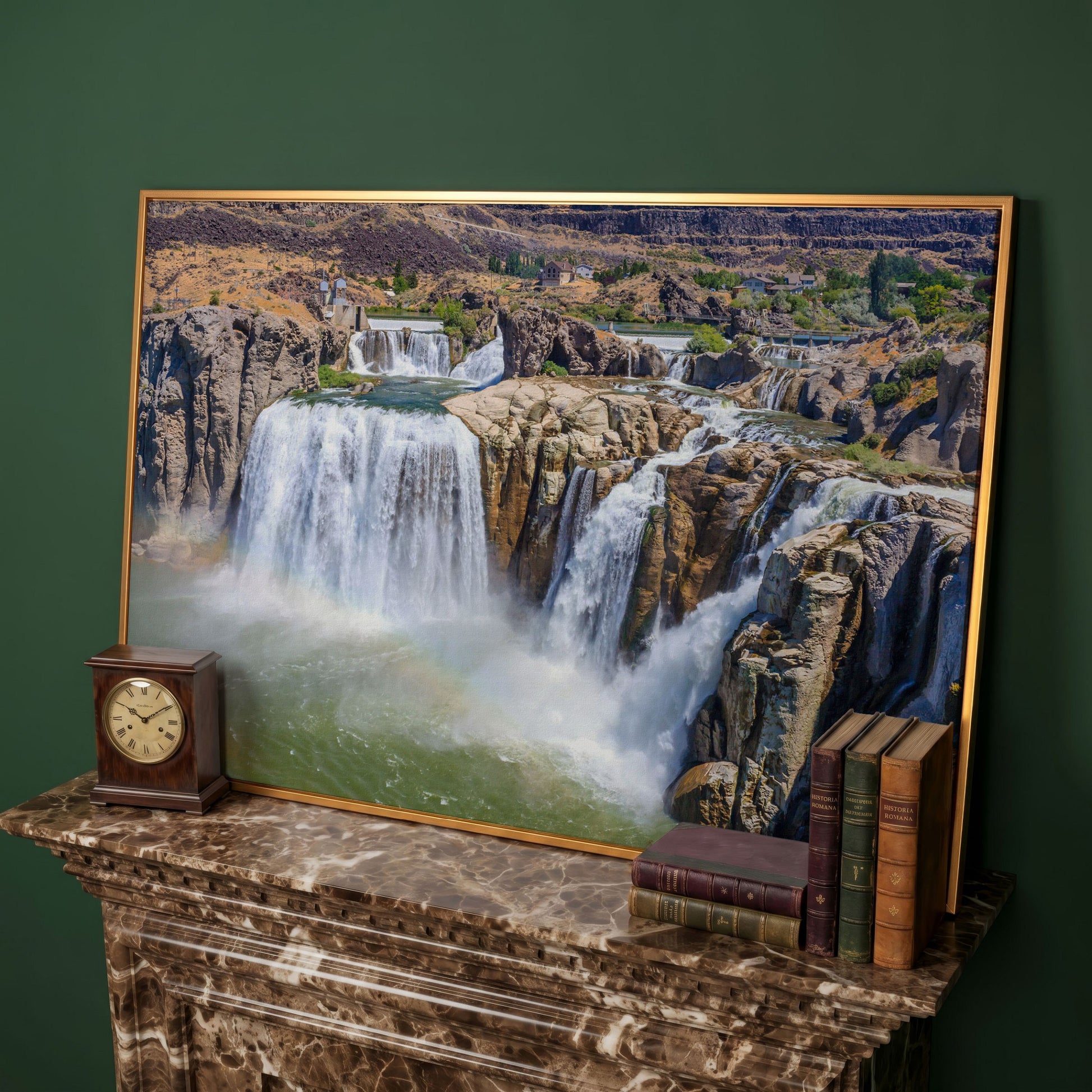 Shoshone Falls Park Panoramic Canvas Print in antique gold floating frame