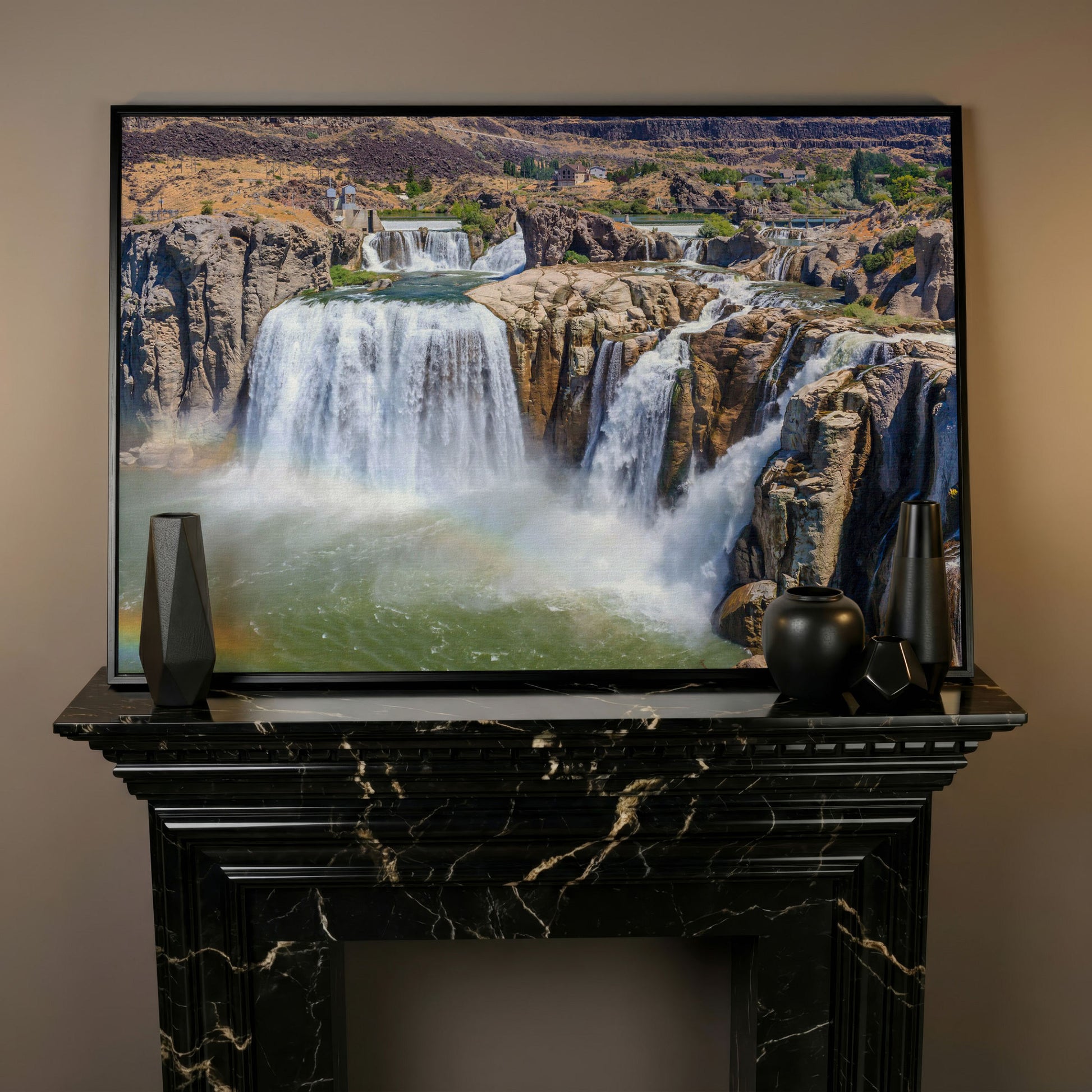 Shoshone Falls Park Panoramic Canvas Print in black floating frame