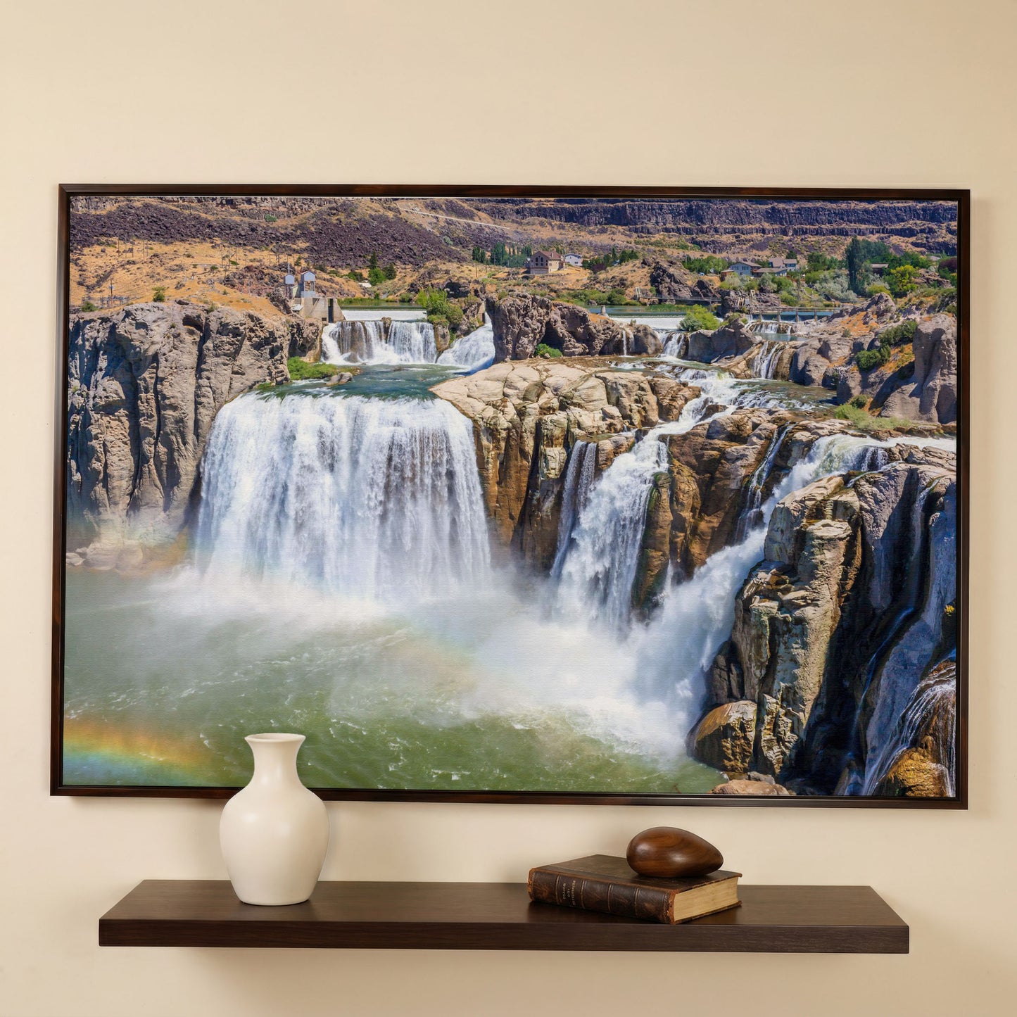 Shoshone Falls Park Panoramic Canvas Print in dark walnut floating frame