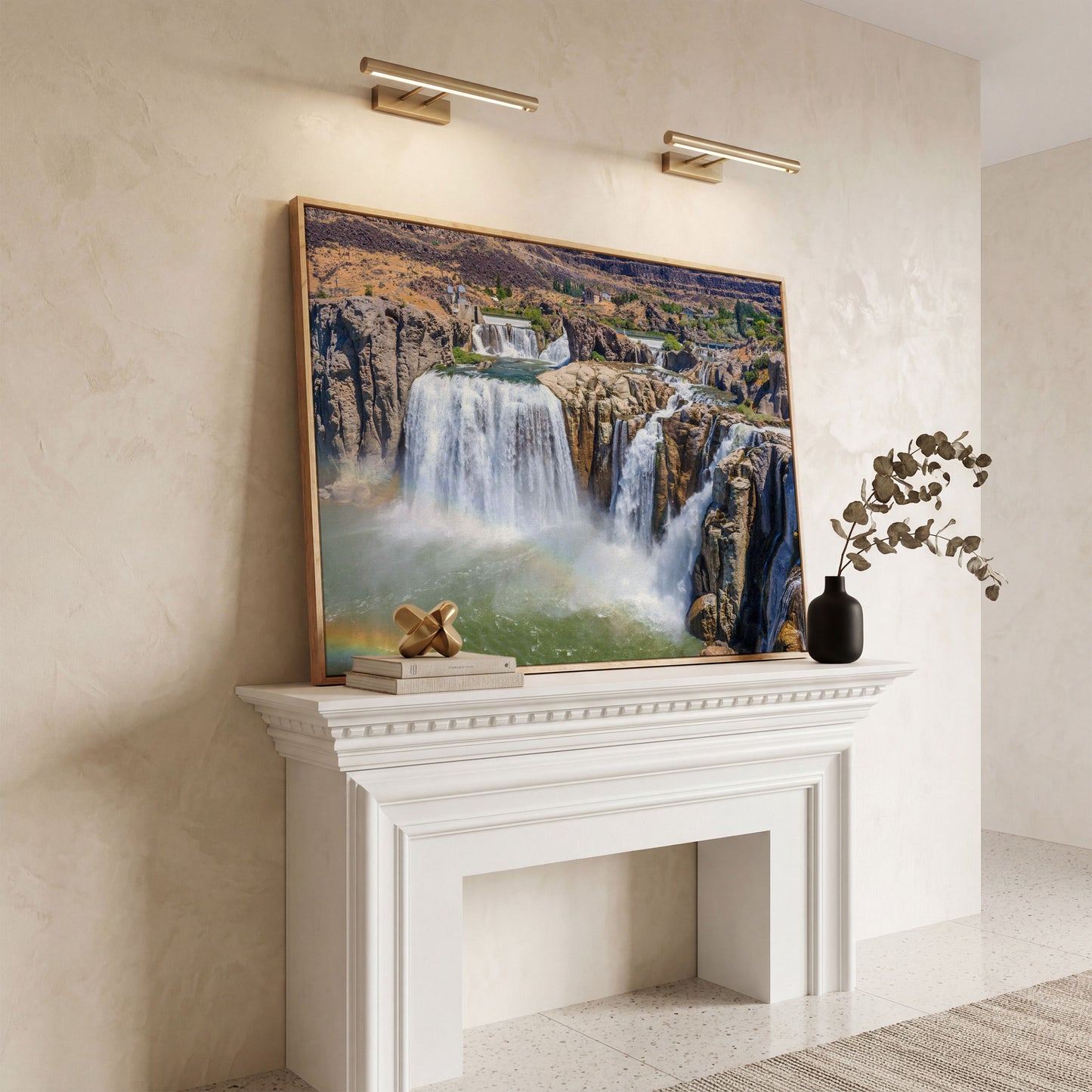 Shoshone Falls Park Panoramic Canvas Print in white oak floating frame