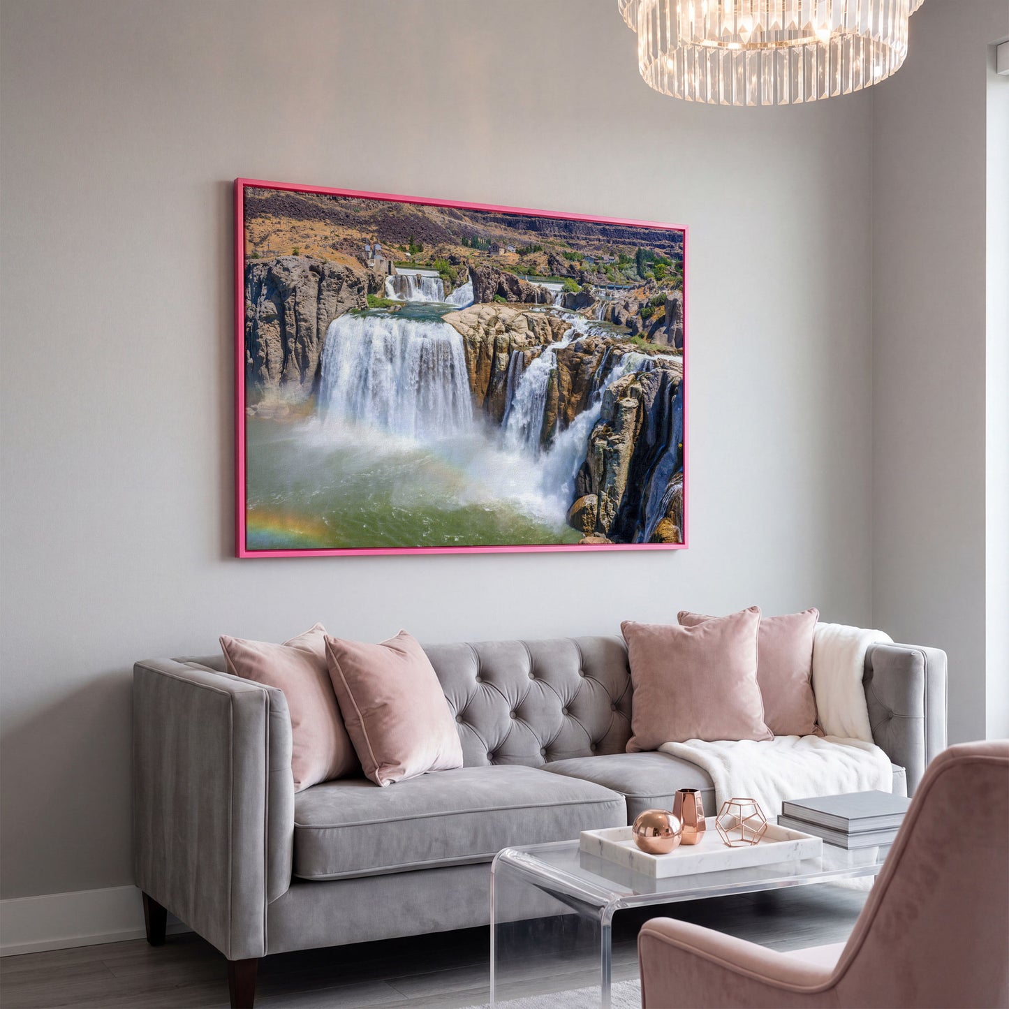 Shoshone Falls Park Panoramic Canvas Print in pink floating frame