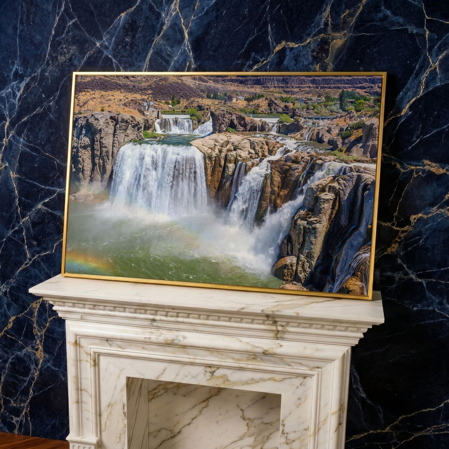 Shoshone Falls Park Panoramic Canvas Print in yellow gold floating frame