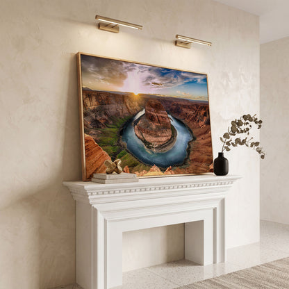 Horseshoe Bend Sunset Canvas Print. Grand Canyon Landscape in white oak floating frame