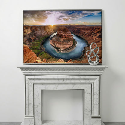 Horseshoe Bend Sunset Canvas Print. Grand Canyon Landscape in silver floating frame