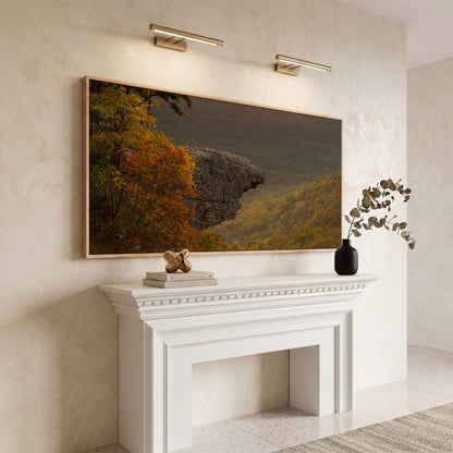 Ozark National Forest Sunrise Canvas in white oak floating frame