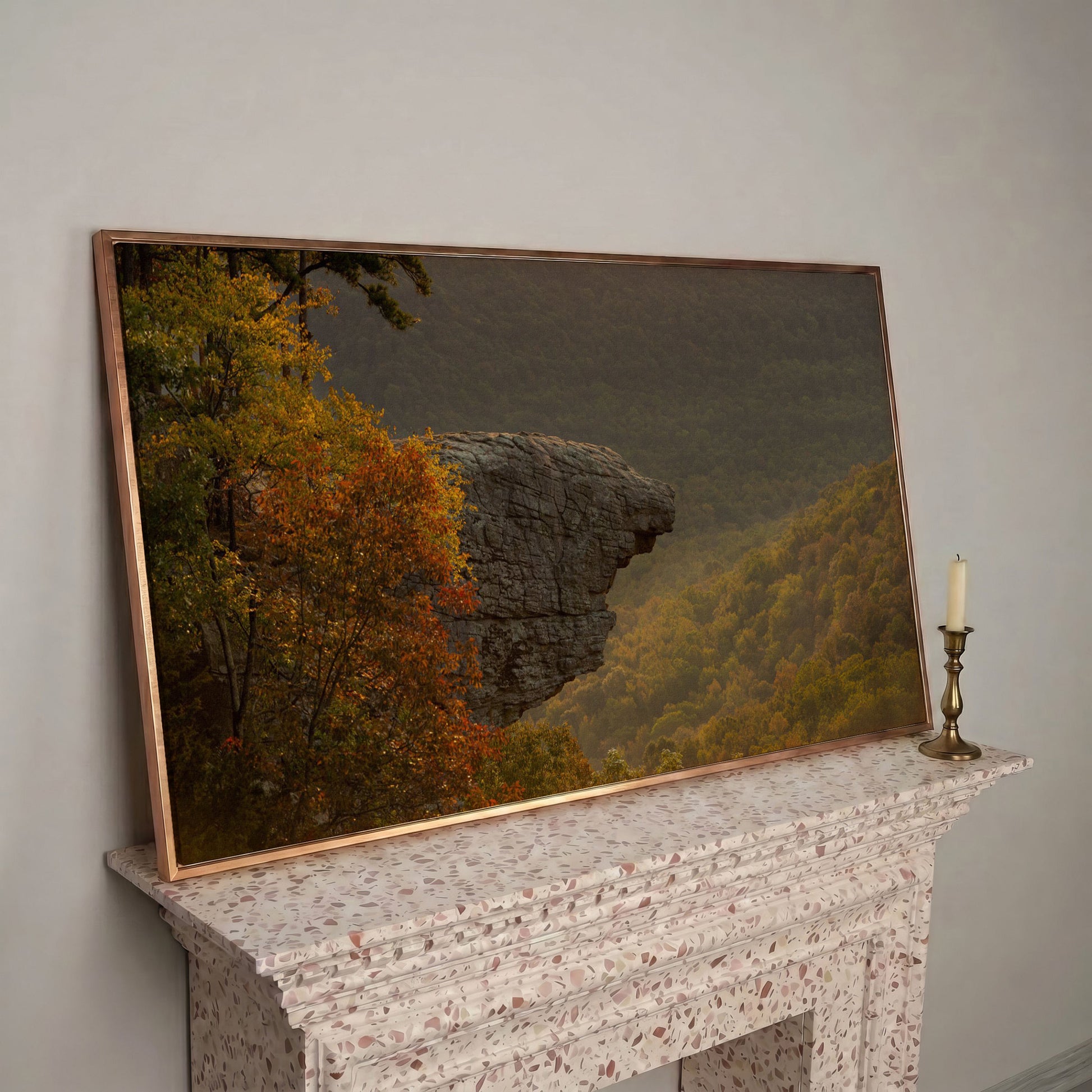 Ozark National Forest Sunrise Canvas in rose gold floating frame