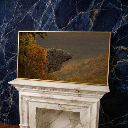 Ozark National Forest Sunrise Canvas in yellow gold floating frame