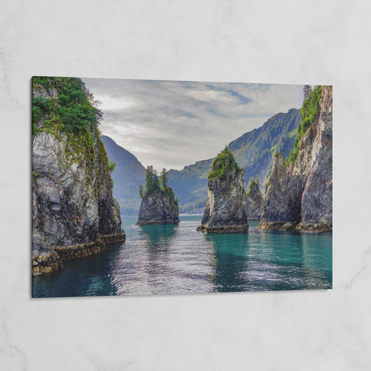 Turquoise Water and Rock Spires Panoramic Canvas on gallery wrap