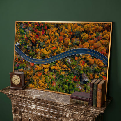 Blue Ridge Parkway Mountain Canvas Print in antique gold floating frame
