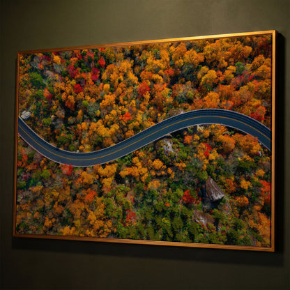 Blue Ridge Parkway Mountain Canvas Print shown in antique gold floating frame