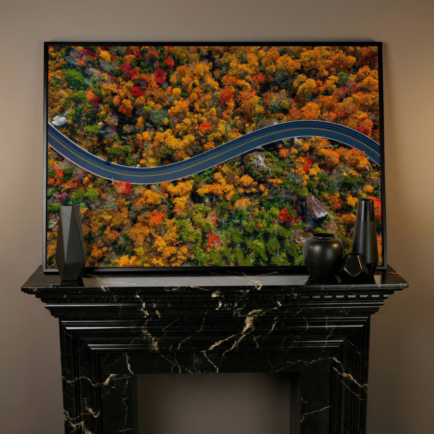 Blue Ridge Parkway Mountain Canvas Print in black floating frame