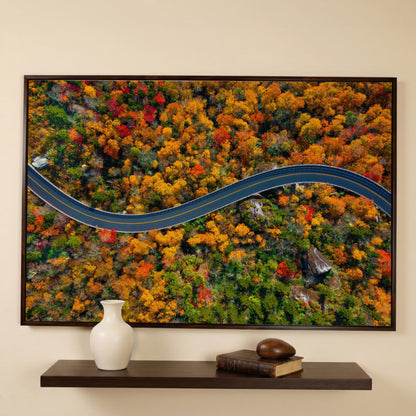 Blue Ridge Parkway Mountain Canvas Print in dark walnut floating frame