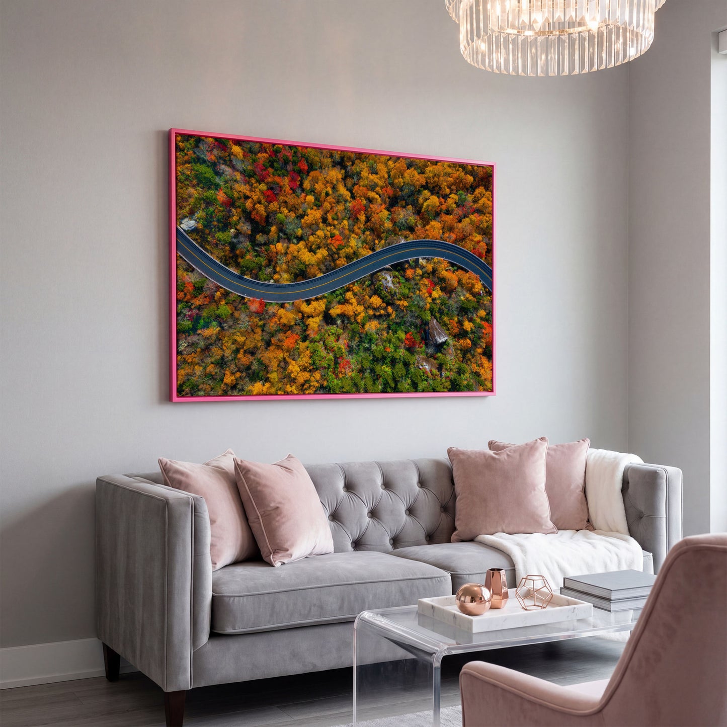 Blue Ridge Parkway Mountain Canvas Print in pink floating frame