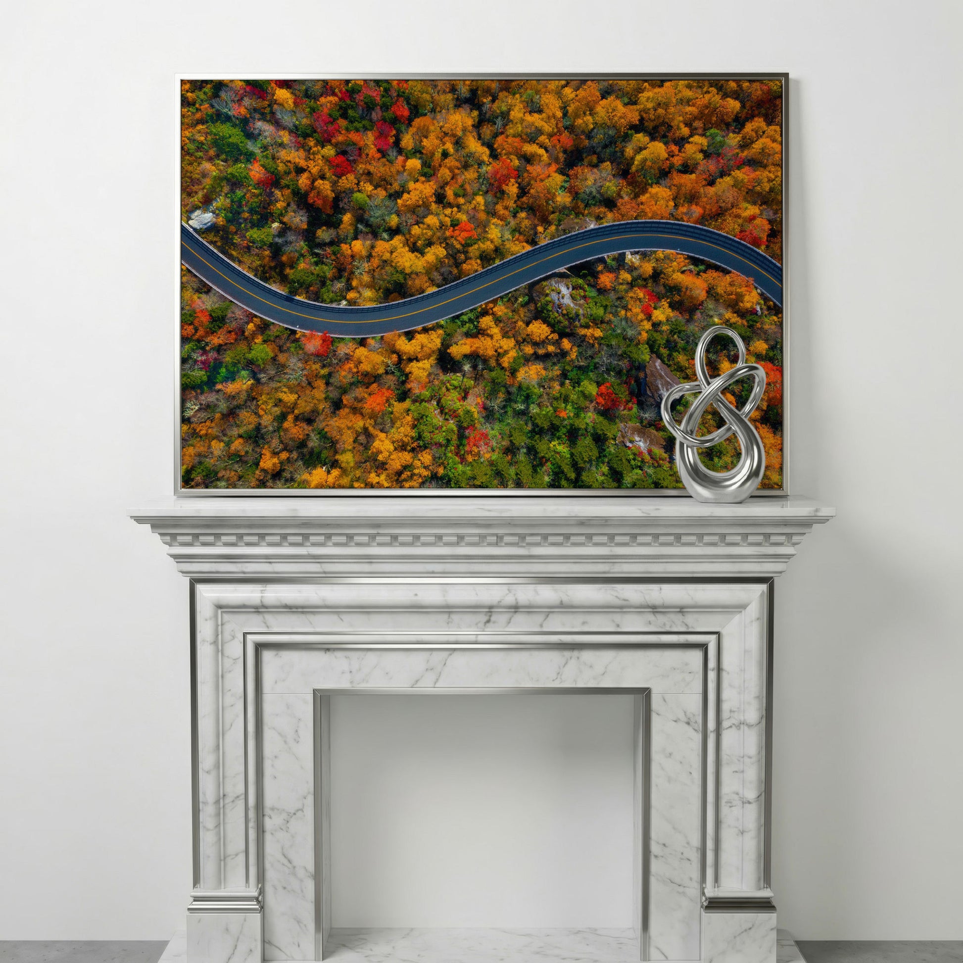 Blue Ridge Parkway Mountain Canvas Print in silver floating frame
