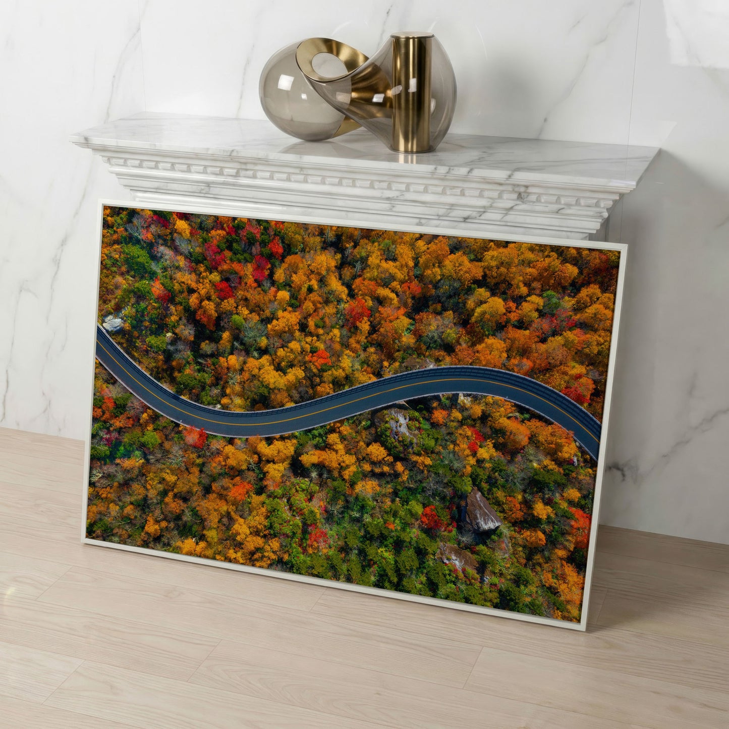 Blue Ridge Parkway Mountain Canvas Print in white floating frame