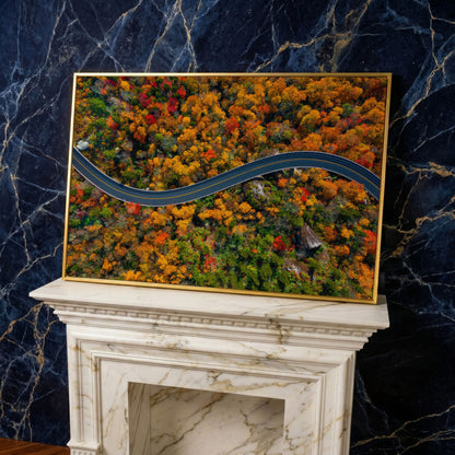Blue Ridge Parkway Mountain Canvas Print in yellow gold floating frame
