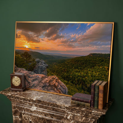 Hawksbill Crag Sunset Canvas Print in antique gold floating frame