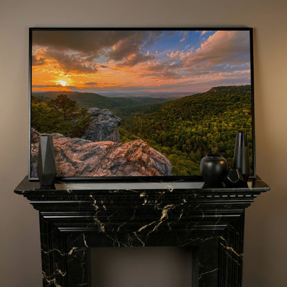 Hawksbill Crag Sunset Canvas Print in black floating frame