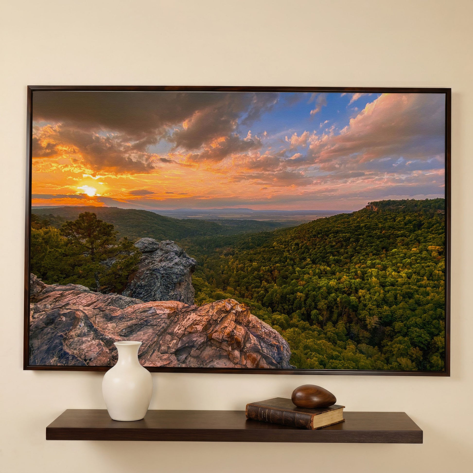 Hawksbill Crag Sunset Canvas Print in dark walnut floating frame