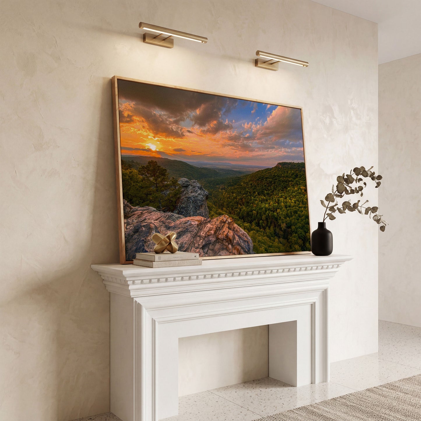 Hawksbill Crag Sunset Canvas Print in white oak floating frame
