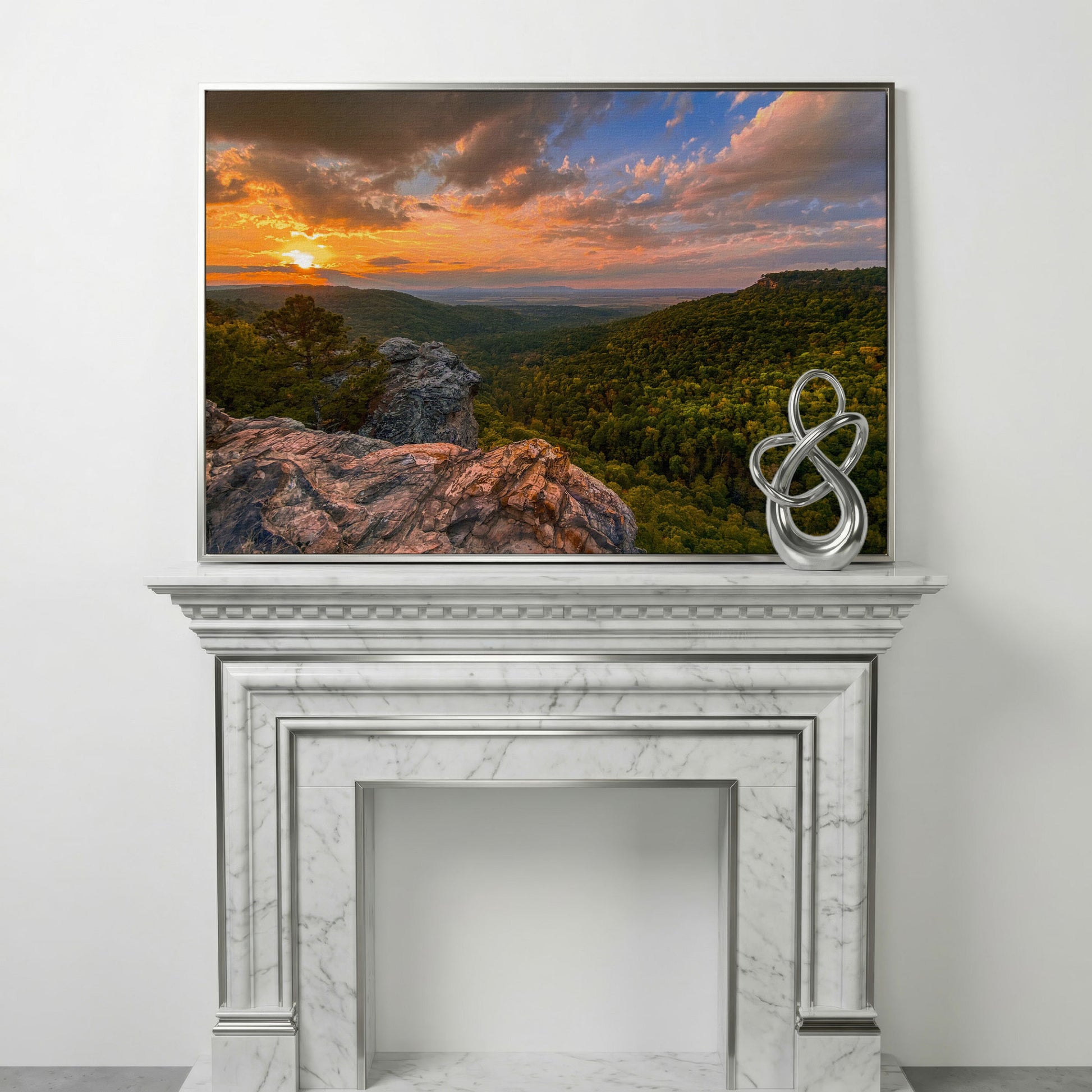 Hawksbill Crag Sunset Canvas Print in silver floating frame