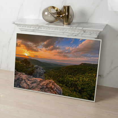 Hawksbill Crag Sunset Canvas Print in white floating frame