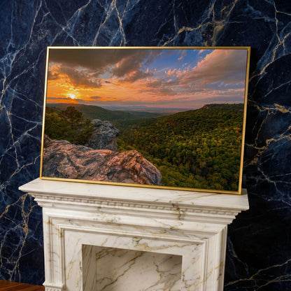 Hawksbill Crag Sunset Canvas Print in yellow gold floating frame