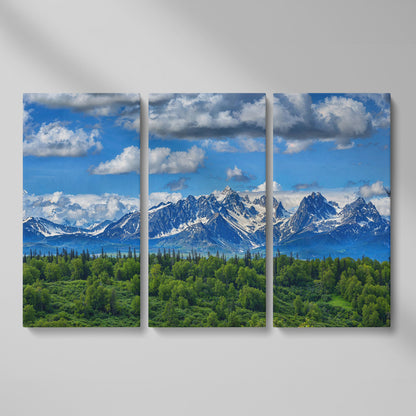 Alaska Mountain Range Panoramic Canvas as 3-panel split version