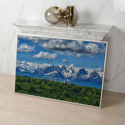 Alaska Mountain Range Panoramic Canvas in white floating frame