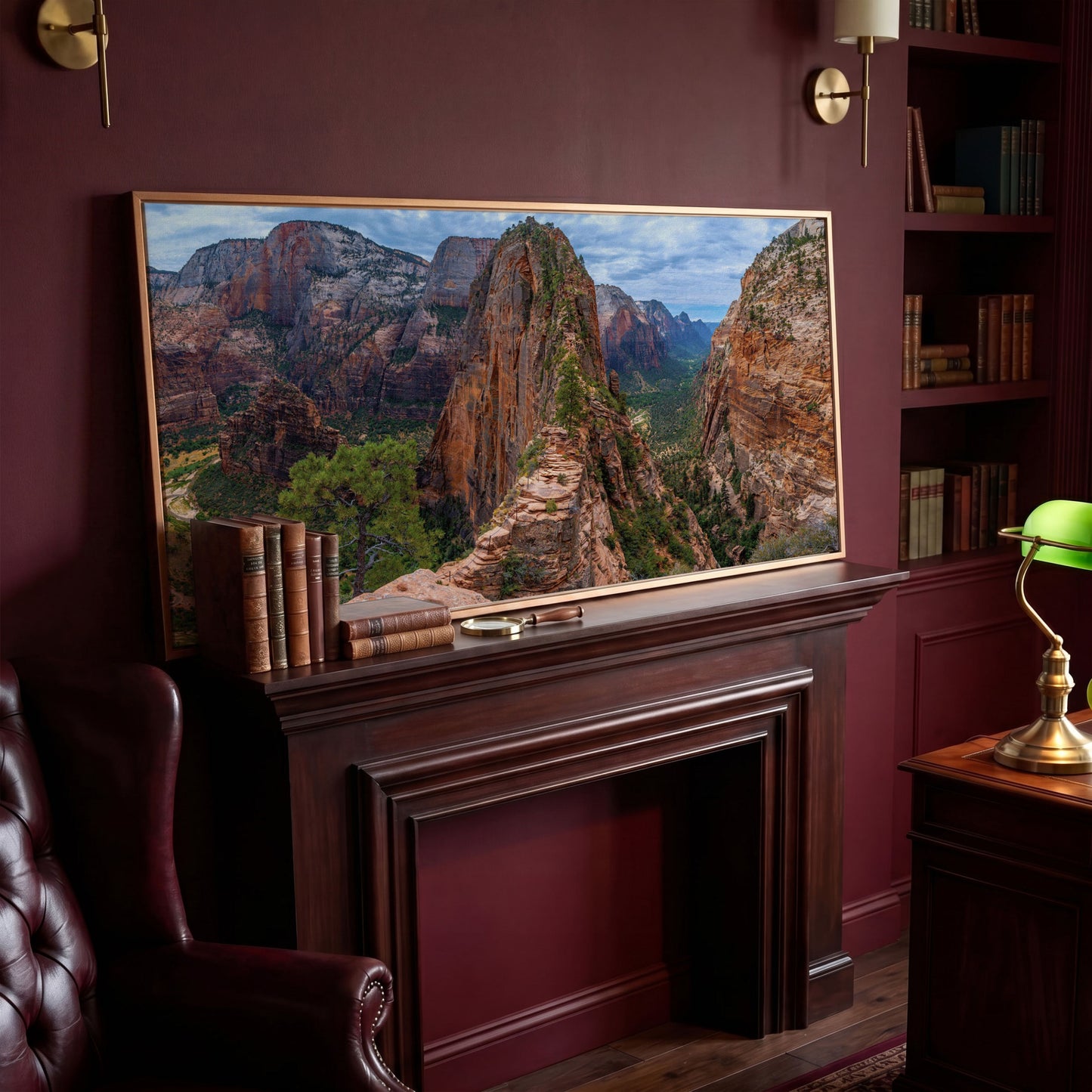 Zion Canyon from Angels Landing Trail Canvas in antique gold floating frame